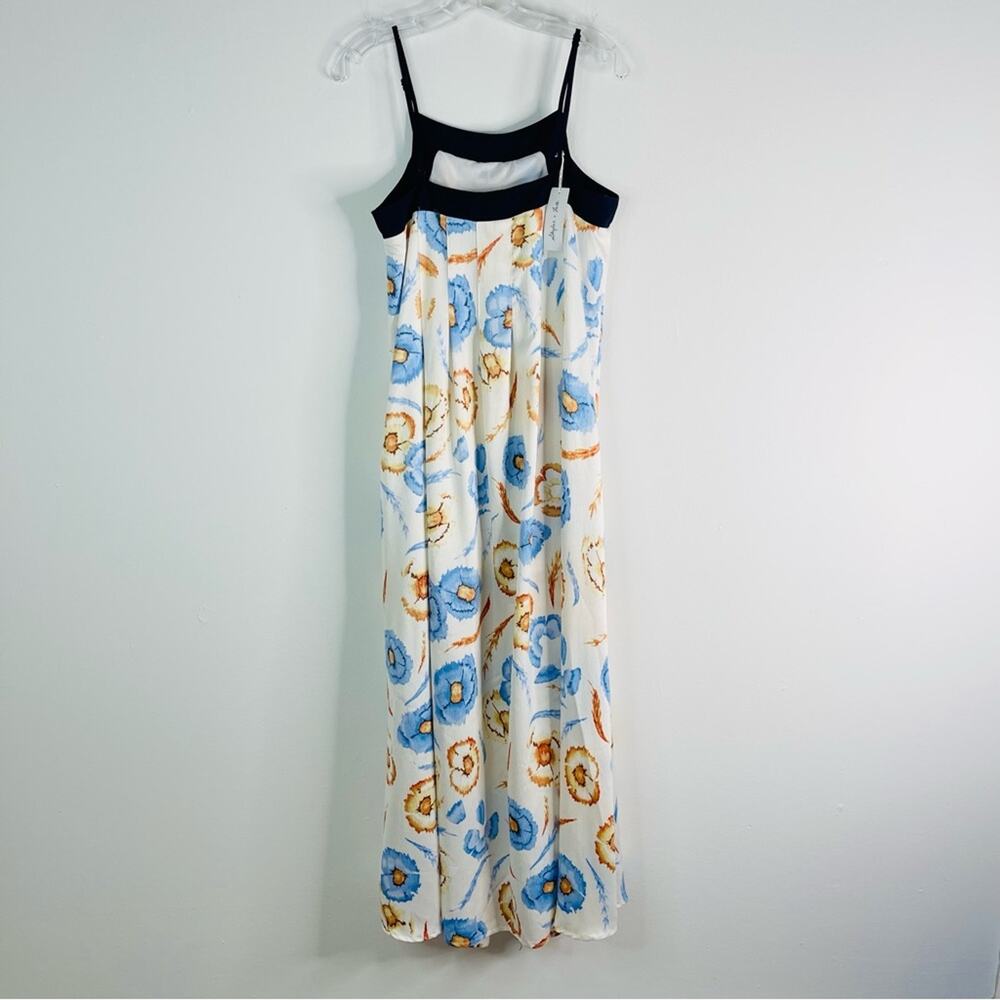 NEW Skylar & Jade white blue yellow floral watercolor pleated maxi dress medium - Picture 5 of 8